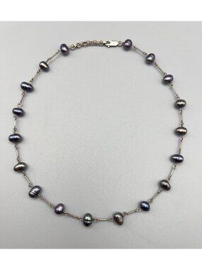 Sterling Silver Freshwater Peacock Tahitian Pearl Station Necklace